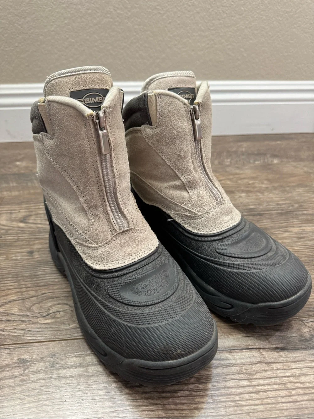 SIMS Womens Snow Boots Size 8 Suede Leather Fleece Lined Winter Zip Gray